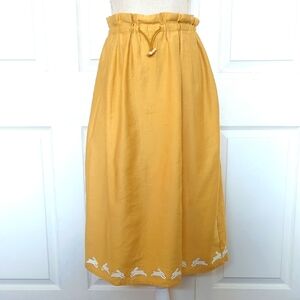 Yellow Midi Drawstring Skirt with white Rabbit Detail